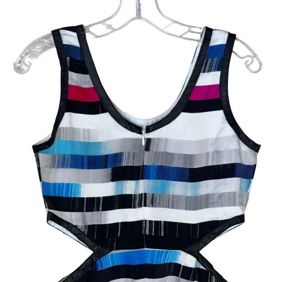 Parker Silk Cutout Rainbow Mini Dress Leather Contrast Tank Colorful Summer M - Picture 7 of 13